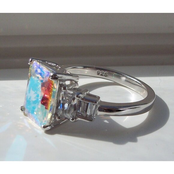 925 STERLING SILVER Simulated Mercury Mystic CZ Ring - Picture 11 of 16